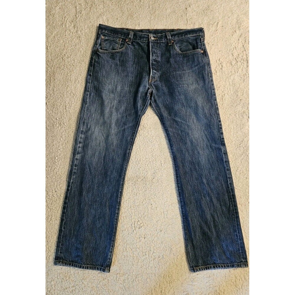 Levis 501 Mens 38x32 100% Cotton Original Fit Straight Blue Jeans Button Fly